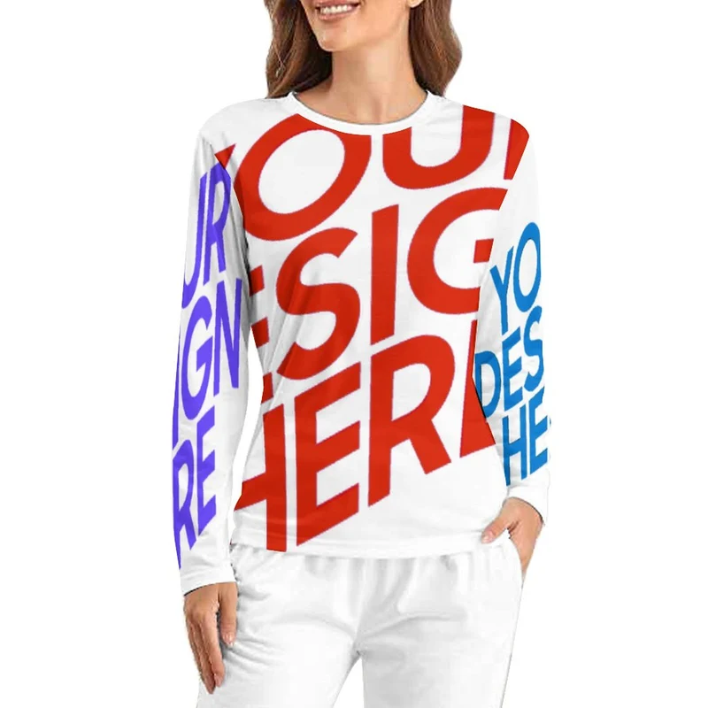 Haut de pyjama à manches longues pour femme AL en qualité douce personnalisé avec photo texte logo (conception multi-images)
