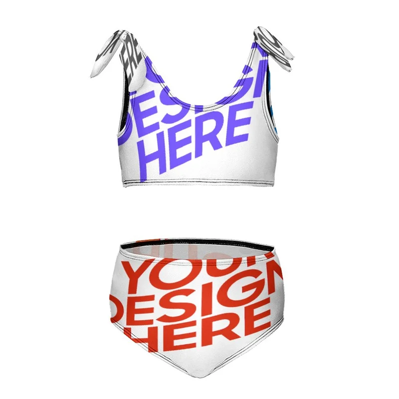 Bikini fille bustier avec détails à nouer sur les épaules (2 pièces) NT022 personnalisé avec photo texte logo (conception multi-images)