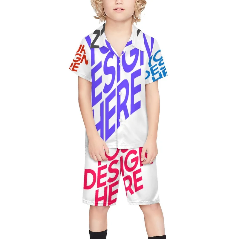 Ensemble chemise à manches courtes et short de plage garçon (2 pièces) A27TZ personnalisée avec prénom motif texte (conception multi-images)