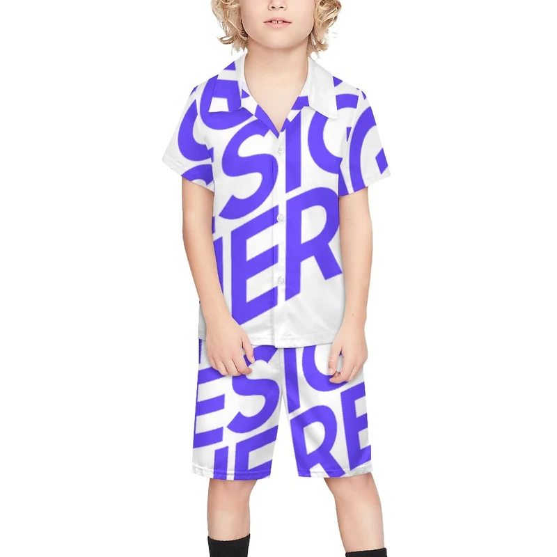 Ensemble de plage chemise manches courtes et short enfant garçon (2 pièces) A27TZ personnalisé avec texte motif photo (conception une image)