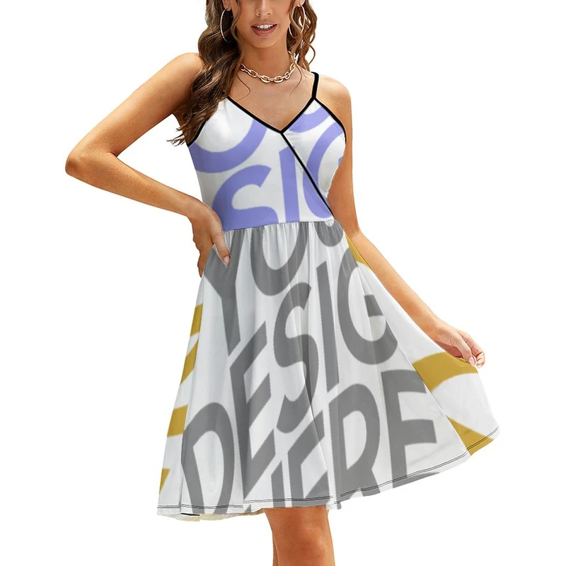 Robe femme NZ016 avec encolure en V et bretelles spaghetti personnalisées avec photo texte logo(conception multi-images)