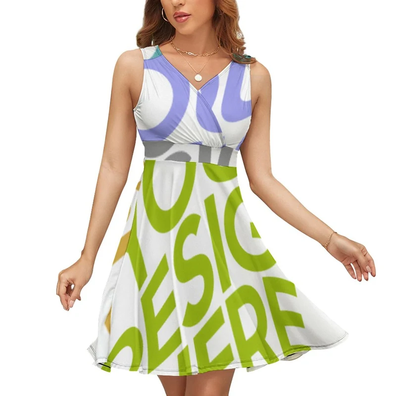 Robe d'été pour femmes NZ022 Robe de plage avec col en V personnalisé avec texte motif photo (conception multi-images)