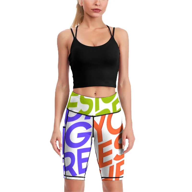 Pantalon de yoga sport pour femme legging au genou Y011B personnalisé avec logo texte photo (conception multi-images)