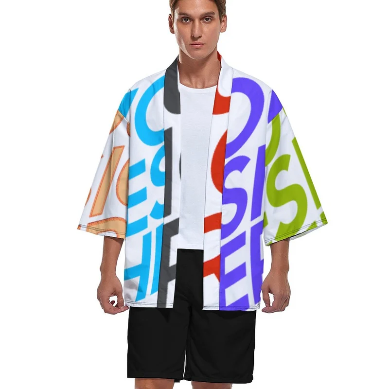 Manteau Veste kimono pour homme haut cardigan chemise rétro japonaise avec manches 3/4 ZS904 personnalisé avec photos texte motif (conception multi-images)