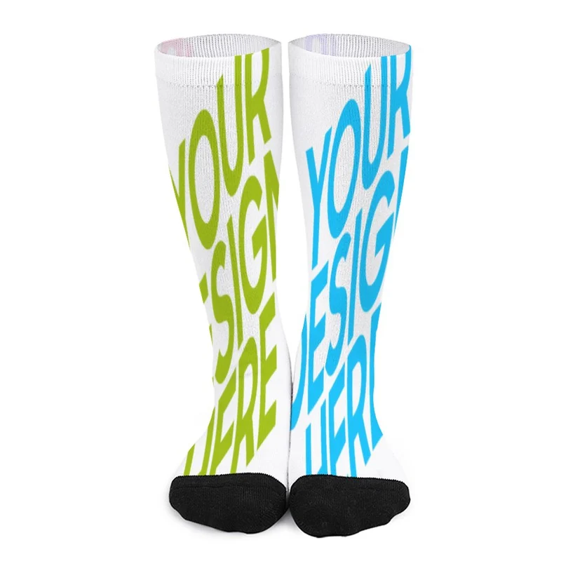 Chaussettes longues femme / homme (orteils et talons noirs) personnalisée avec prénom motif texte (conception multi-images)