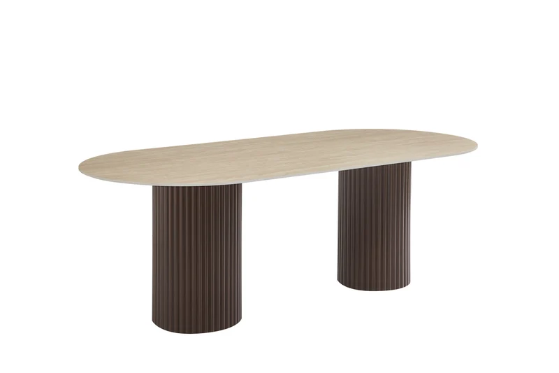 TABLE A MANGER KEYSHA PIED NOYER CERAMIQUE TRAVERTIN MAT 160x90x75cm