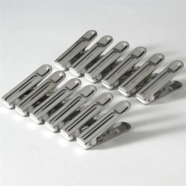 12 pinces à sachets en inox 6 cm