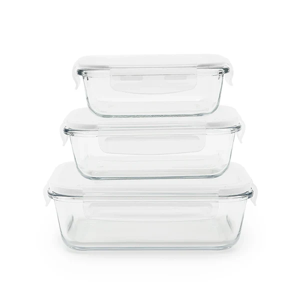 3 boîtes rectangulaires en verre 400, 650 et 1000 ml Pebbly