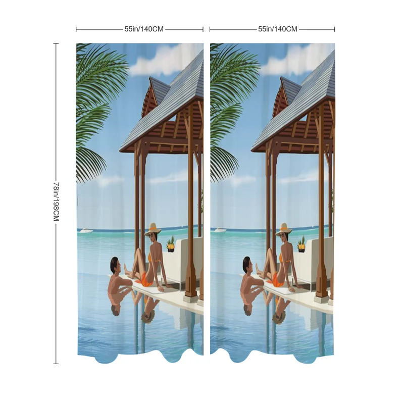 Rideaux personnalisés en gaze (deux pièces ont le même motif)