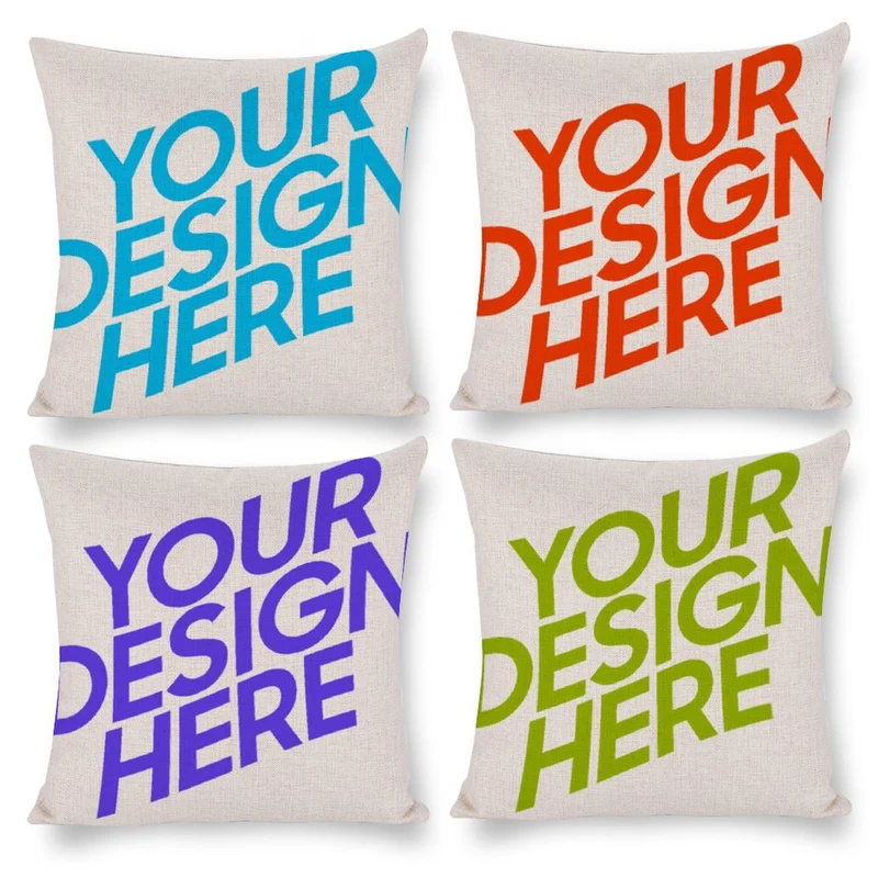 Taies d'oreiller / Housses de coussin en coton lin (4 pièces dans 1 groupe) personnalisée avec photo motif logo texte
