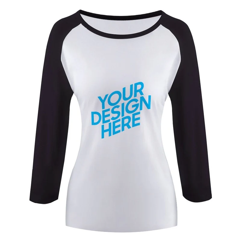 T-shirt Raglan à manches longues en coton femme personnalisé avec photo motif image logo texte