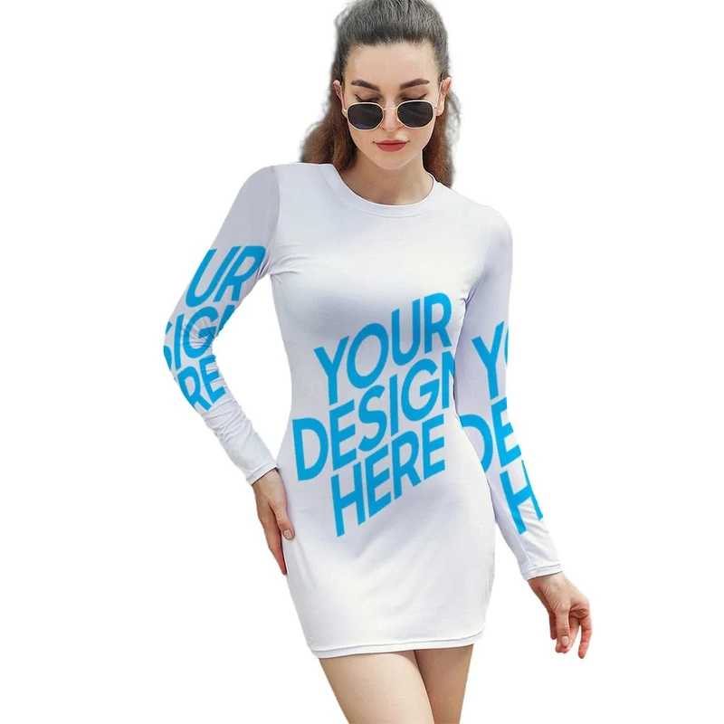 Robe moulante à manches longues pour femmes T10 personnalisée avec photos texte (impression d'image unique)