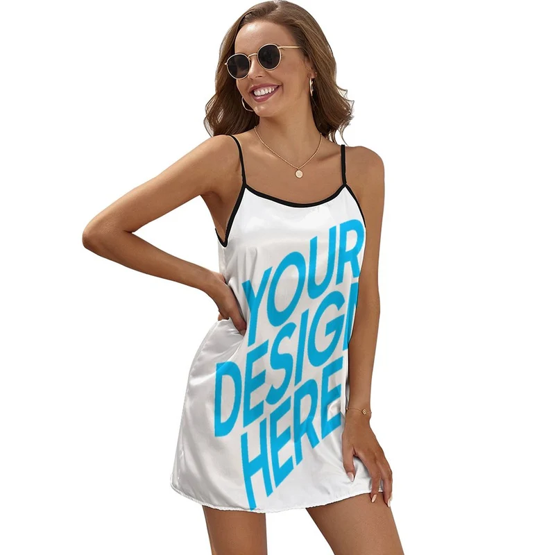 Robe d'été sexy robe en satin avec col en V pour femme JJ1206 personnalisée avec motif photo logo texte (impression d'image unique)