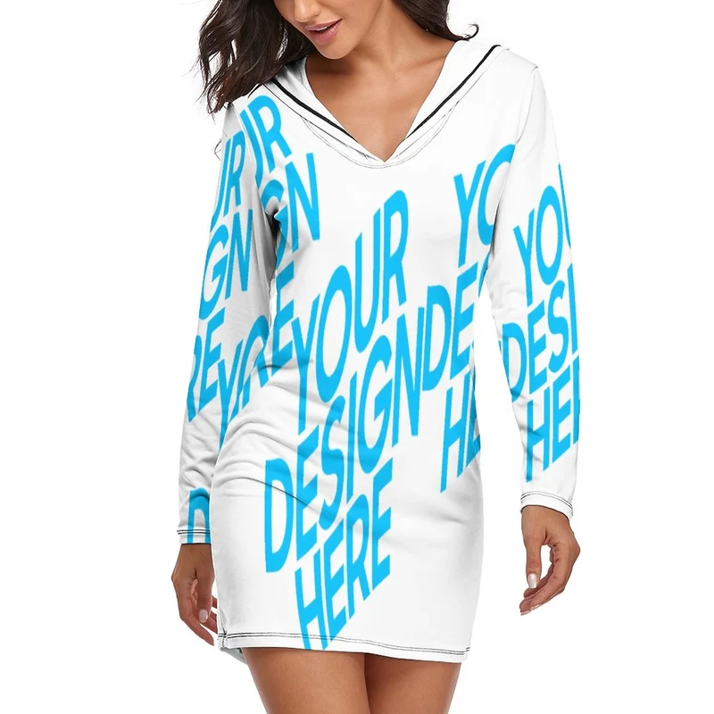Robe à capuche sportive robe pull longue QZ6056 pour femme personnalisée avec motif photo logo texte (impression d'image unique)