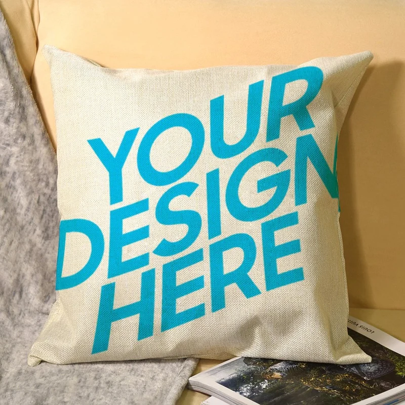 Taies d'oreiller / Housses de coussin en lin (impression recto-verso) personnalisée avec photo motif logo texte