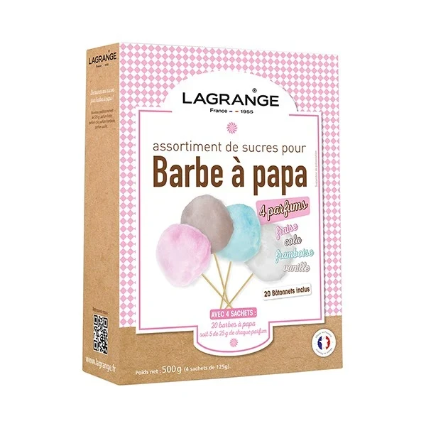Assortiment sucres à barbe à papa 4 arômes 500 g Lagrange