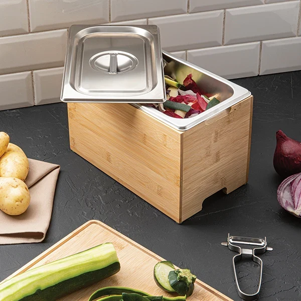 Bac à compost inox et support bambou Mathon