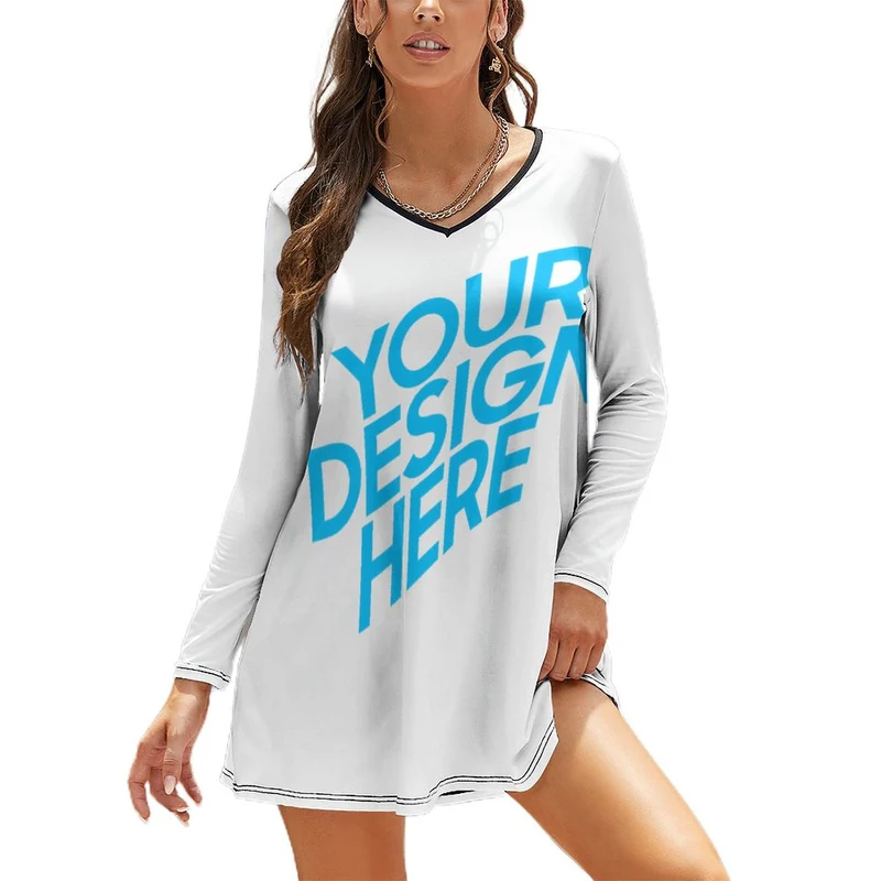 Robe décontractée chic à manches longues pour femme NZ035 personnalisée avec photo motif texte (impression d'image unique)
