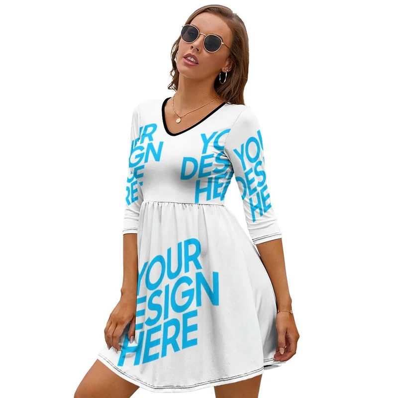 Robe/Jupe décontractée col en V pour Femme Impression NZ029 personnalisée avec photo logo motif texte