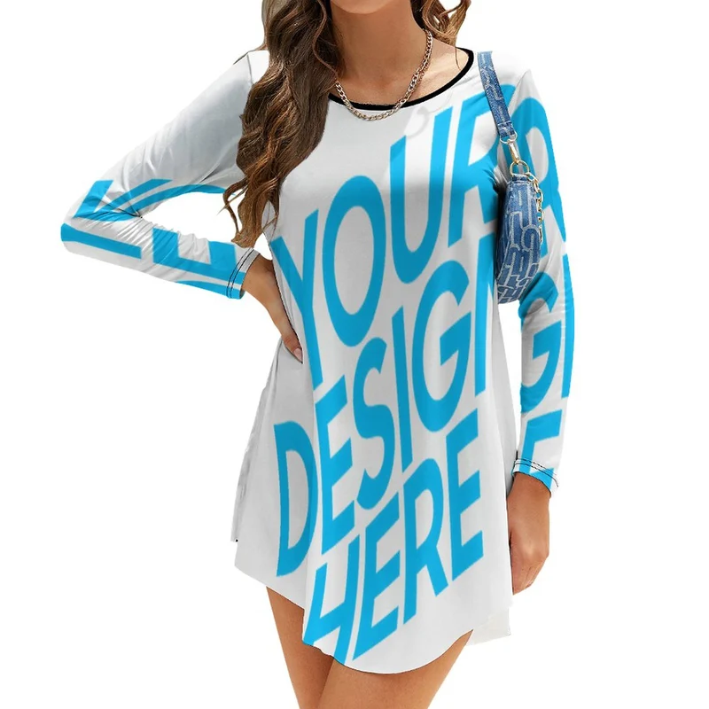 Robe à manches longues Coupe irrégulière Femme NZ013 impression personnalisée avec image logo motif texte