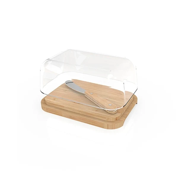 Beurrier verre bambou avec couteau Pebbly