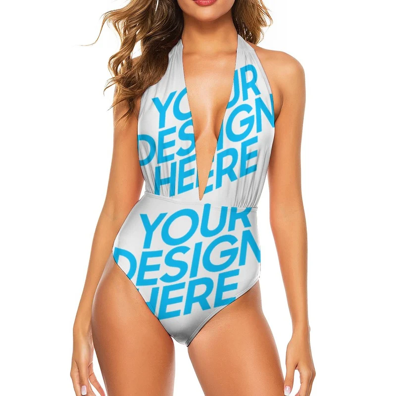 Maillot de bain 1 pièce avec décolleté en V femme LT3092 personnalisé avec photo texte motif logo