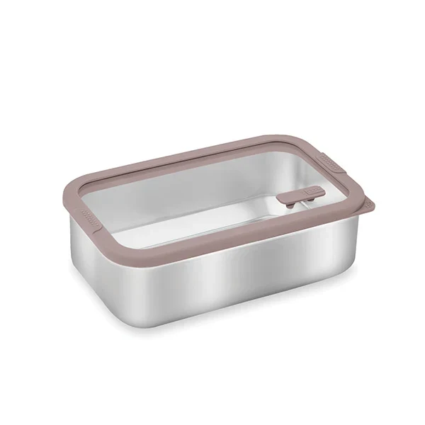 Boîte de conservation rectangulaire en inox avec couvercle en verre 1 L compatible micro-ondes Mathon