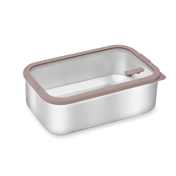 Boîte de conservation rectangulaire en inox avec couvercle en verre 1,65 L compatible micro-ondes Mathon