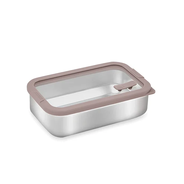 Boîte de conservation rectangulaire en inox avec couvercle en verre 700 ml compatible micro-ondes Mathon