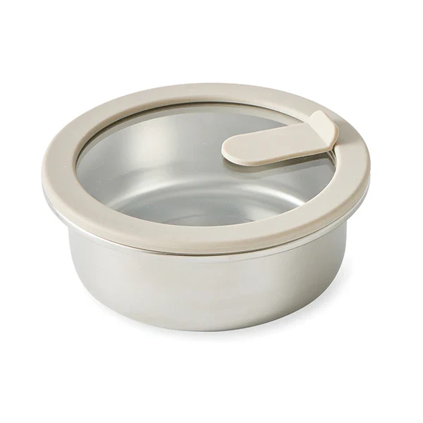Boîte de conservation ronde en inox avec couvercle en verre 450 ml compatible micro-ondes Mathon