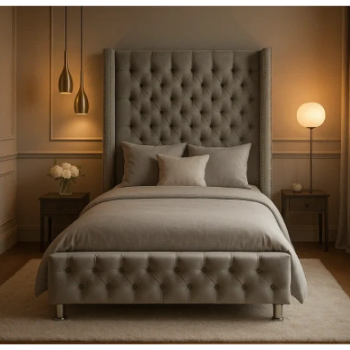 LIT COFFRE CLOUTE BOX VELOURS GRIS 90X190CMEURODESIGN CLOU-VG-90
