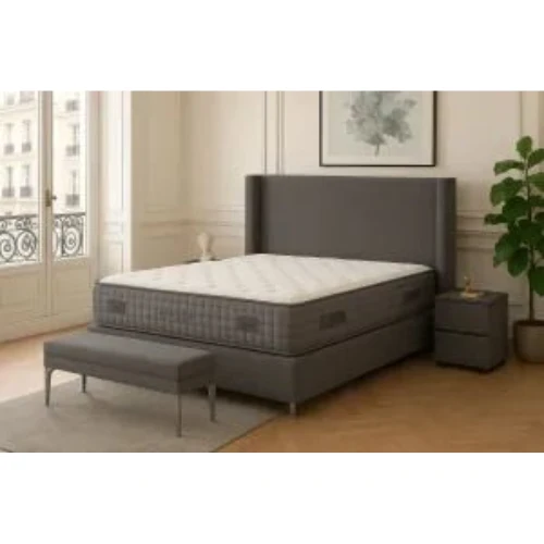 LIT COFFRE COCO BOX VELOURS GRIS 140X190CM EURODESIGN COCO-VG-140