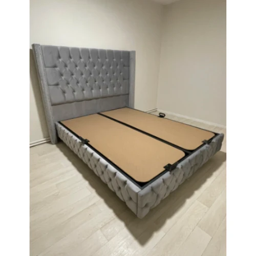 LIT COFFRE BOX CLOUTE GRIS 140x190cm EURODESIGN CLOU-VG-140