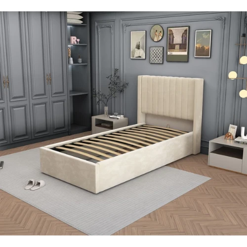 LIT ENFANT CAMILLE VELOURS BEIGE 90x190CM EURODESIGN L96BE90