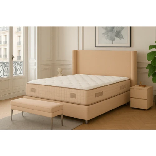 LIT COFFRE CLOUTE VELOURS BEIGE 180x200 EURODESIGN CLOU-BE-180