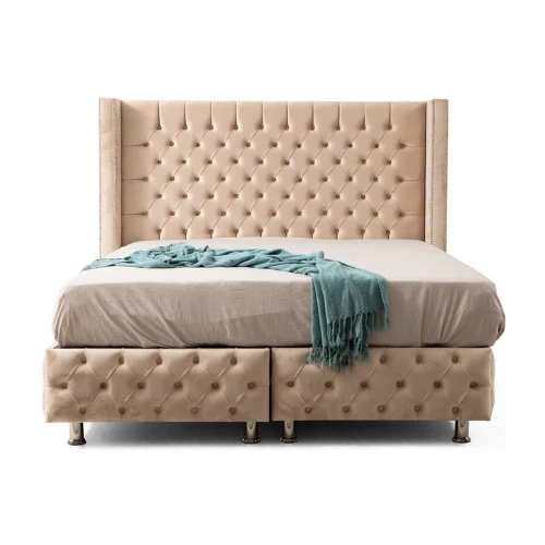 LIT COFFRE BOX CLOUTE BIEGE 140x190CM EURODESIGN CLOU-BE-140