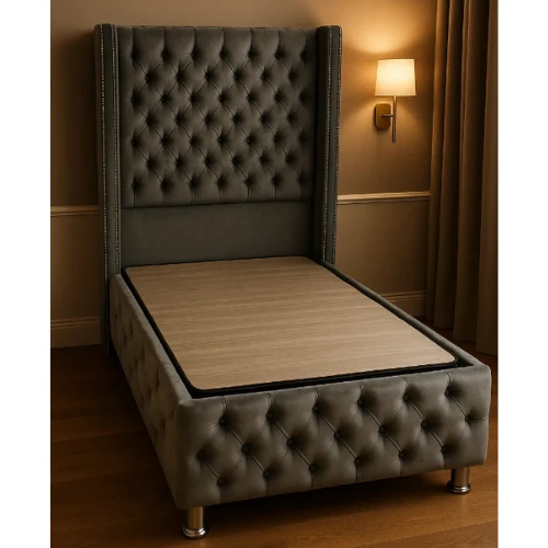 LIT COFFRE CLOUTE BOX VELOURS ANTHARCITE 90x190CM EURODESIGN CLOUAN90