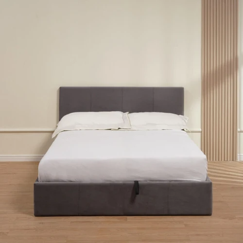 LIT COFFRE BASTIEN VELOURS GRIS 160x200CM EURODESIGN 720VG160