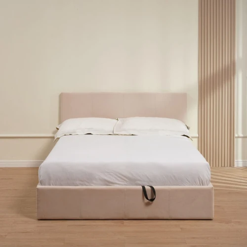 LIT COFFRE BASTIEN VELOURS BEIGE 160x200CM EURODESIGN 720VBE160