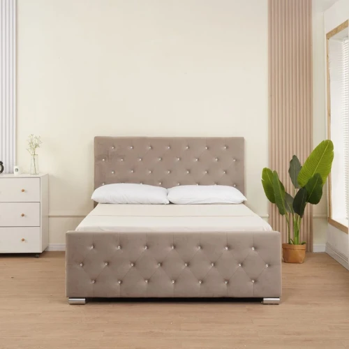 LIT PRESTIGE CAPITONNE AVEC DIAMANT VELOURS MOKA 140x190CM EURODESIGN 718M140N