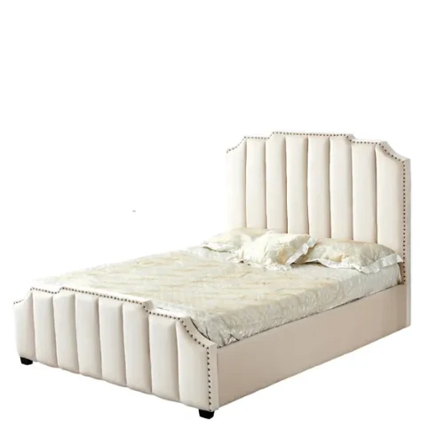 Lit Pepper Capitonne En Ligne Velours Beige 160x200cm