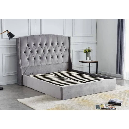 LIT COFFRE SULTAN CAPITONNE LOSANGE VELOURS GRIS 140x190 cm EURODESIGN 747G140