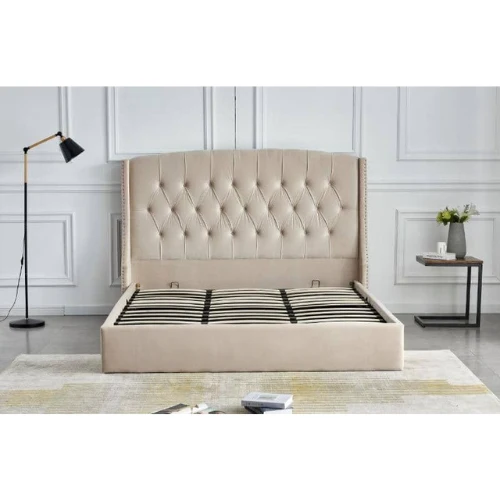 LIT COFFRE SULTAN CAPITONNE LOSANGE VELOURS BEIGE 180x200 cm EURODESIGN 747BE180