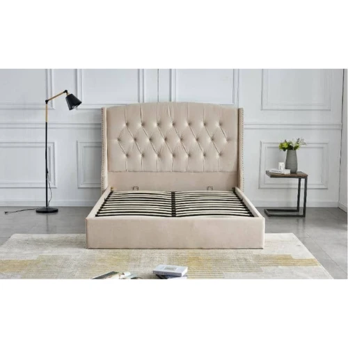 LIT COFFRE SULTAN CAPITONNE LOSANGE VELOURS BEIGE 140x190 cm EURODESIGN 747BE140