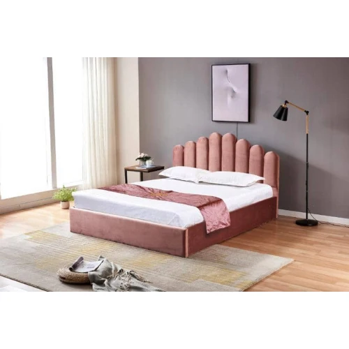 LIT DOHA VELOURS ROSE AVEC COFFRE 140x190 cm EURODESIGN 746R140