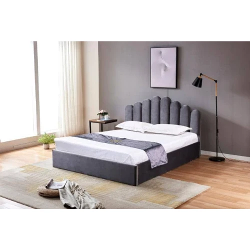 LIT DOHA VELOURS GRIS AVEC COFFRE 140x190 cm EURODESIGN 746G140