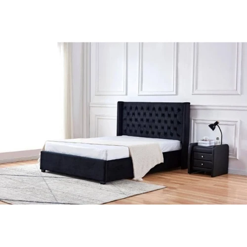 LIT ERES CAPITONNE VELOURS NOIR 140x190 cm EURODESIGN 729N140