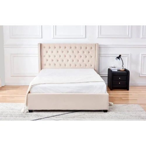 LIT ERES CAPITONNE VELOURS BEIGE 140x190 cm EURODESIGN
