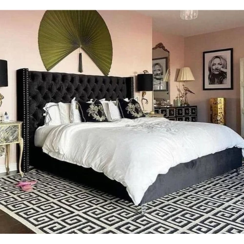 LIT DOUBLE CLOUTE CAPITONNE VELOURS BEIGE 160x200 cm EURODESIGN 728N160