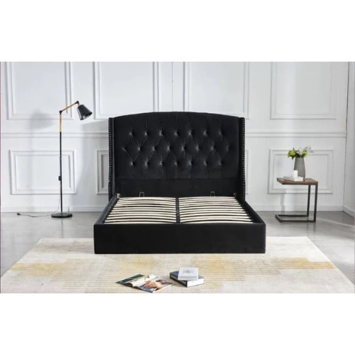 LIT COFFRE SULTAN CAPITONNE LOSANGE VELOURS NOIR 160x200 cm EURODESIGN 747N160